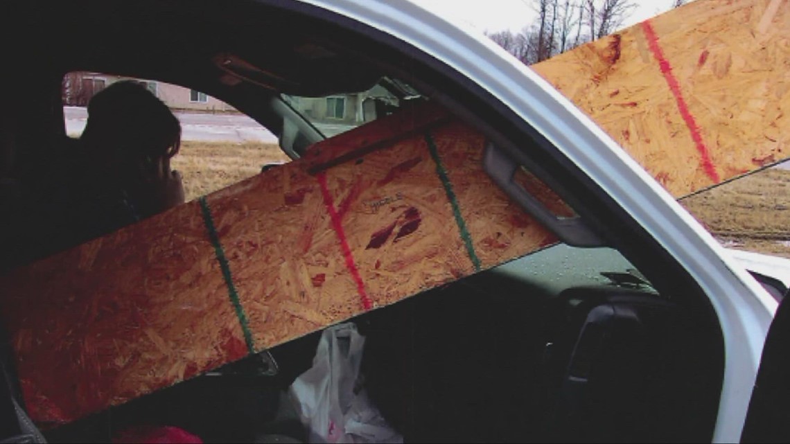 Video shows aftermath of wood board crashing through windshield