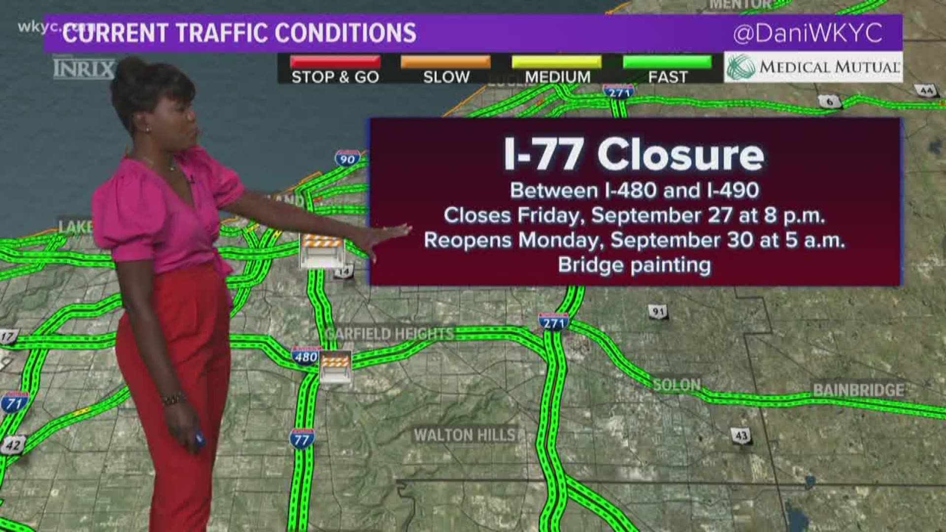 Sept. 27, 2019: Coming to Cleveland this weekend? If your drive includes I-77, be aware that the entire highway is closing all weekend between I-480 and I-490.