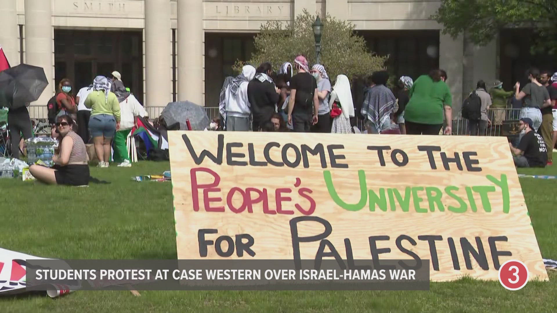 A group has gathered at Case Western Reserve University as protests continue on college campuses nationwide concerning the war between Israel and Hamas.