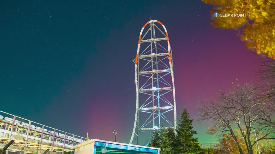 Cedar Point shares incredible videos of Northern Lights illuminating night sky above park’s roller coasters