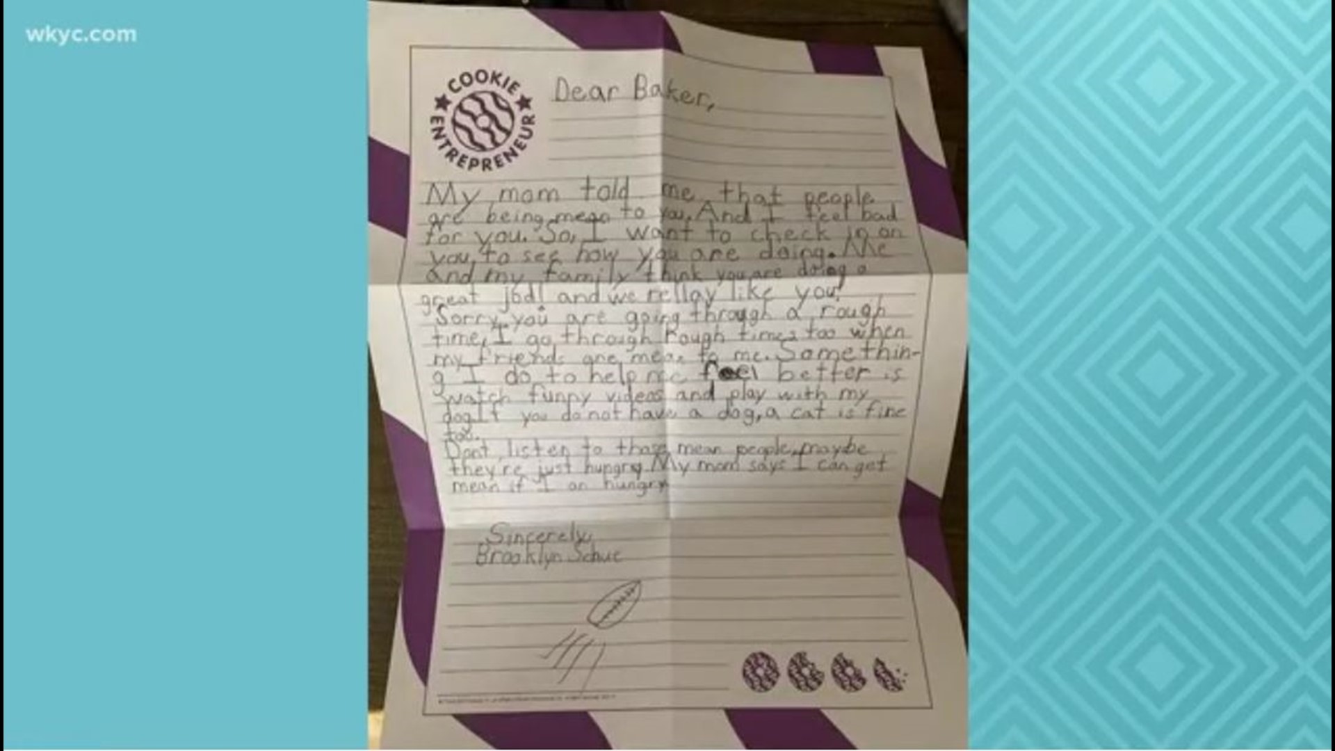 Third-grade student Brooklyn Schue of Lorain shared a special letter with Baker Mayfield to check in on him.