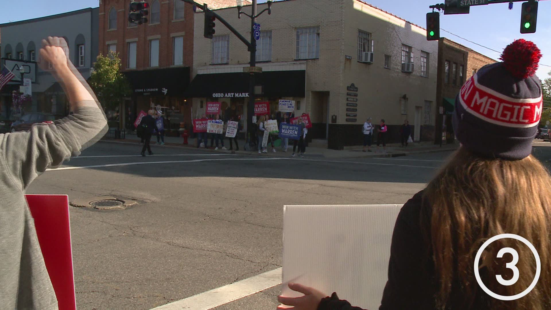 Voters spent the morning in Westerville to show support for their candidates ahead of the Democratic debate. Supporters for Elizabeth Warren outnumbered the rest.