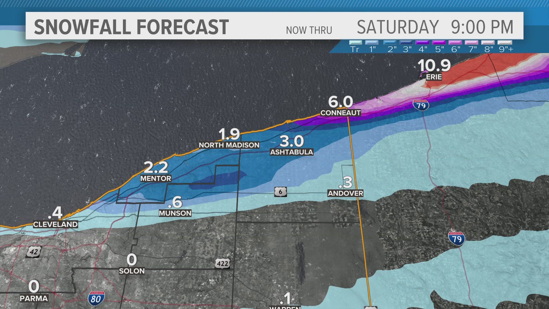 We're tracking lake-effect snow for Lake and Ashtabula counties. Matt Wintz has the hour-by-hour details in his morning weather forecast for December 12, 2024.