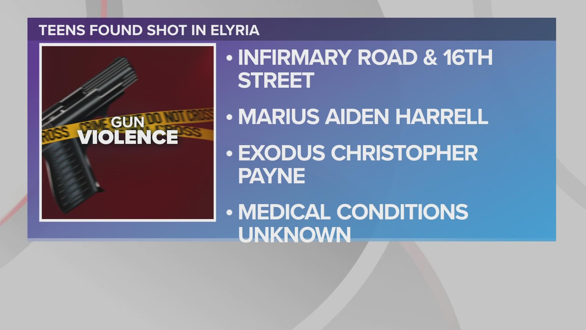 An investigation is underway after two teenagers were found lying on the road in Elyria with gunshot wounds.