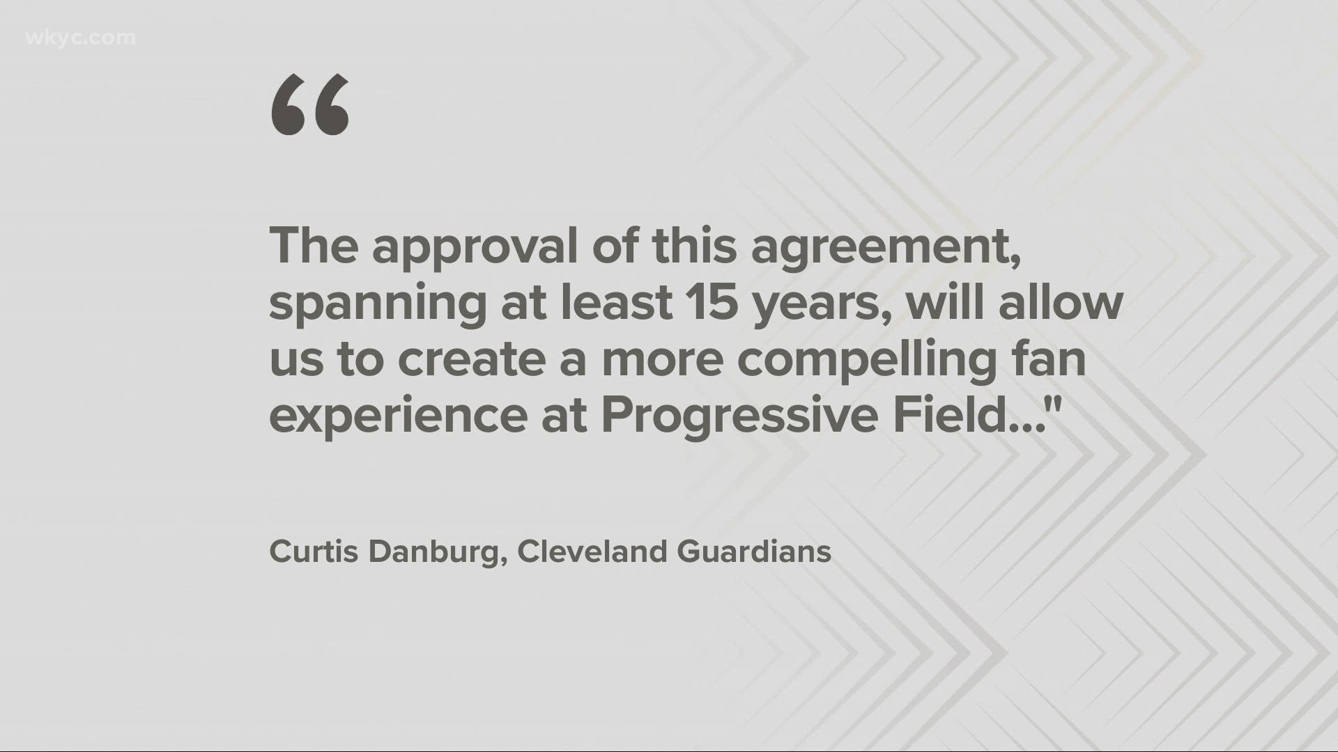 The $117 million contribution from council to Progressive Field is tied to a lease extension. The Guardians will be in Cleveland through at least 2036.