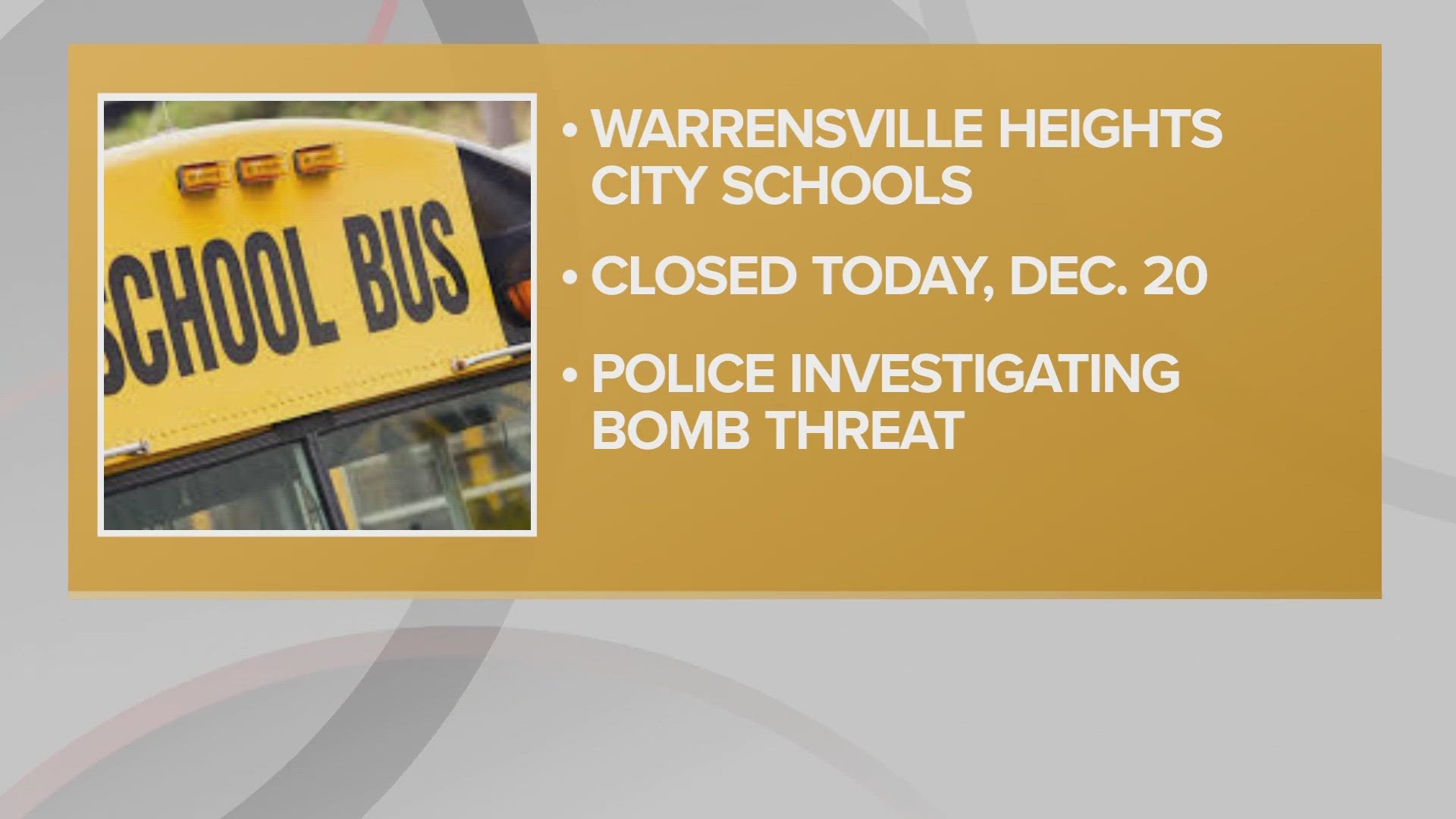 Bomb threat forces closure of all Warrensville Heights City Schools on Wednesday