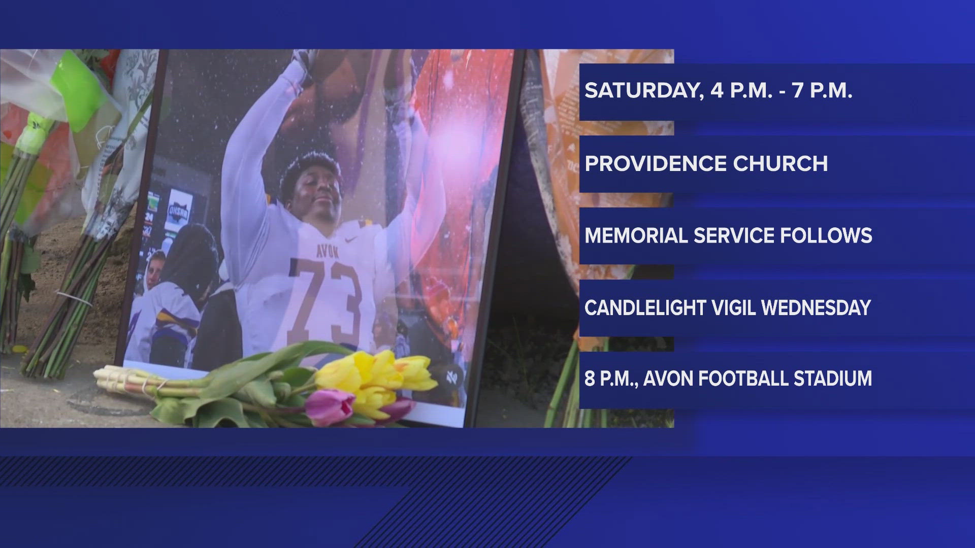 A candlelight vigil is also planned for 8 p.m. on Wednesday, April 30, at Mark Wahlberg Chevrolet Stadium in Avon.