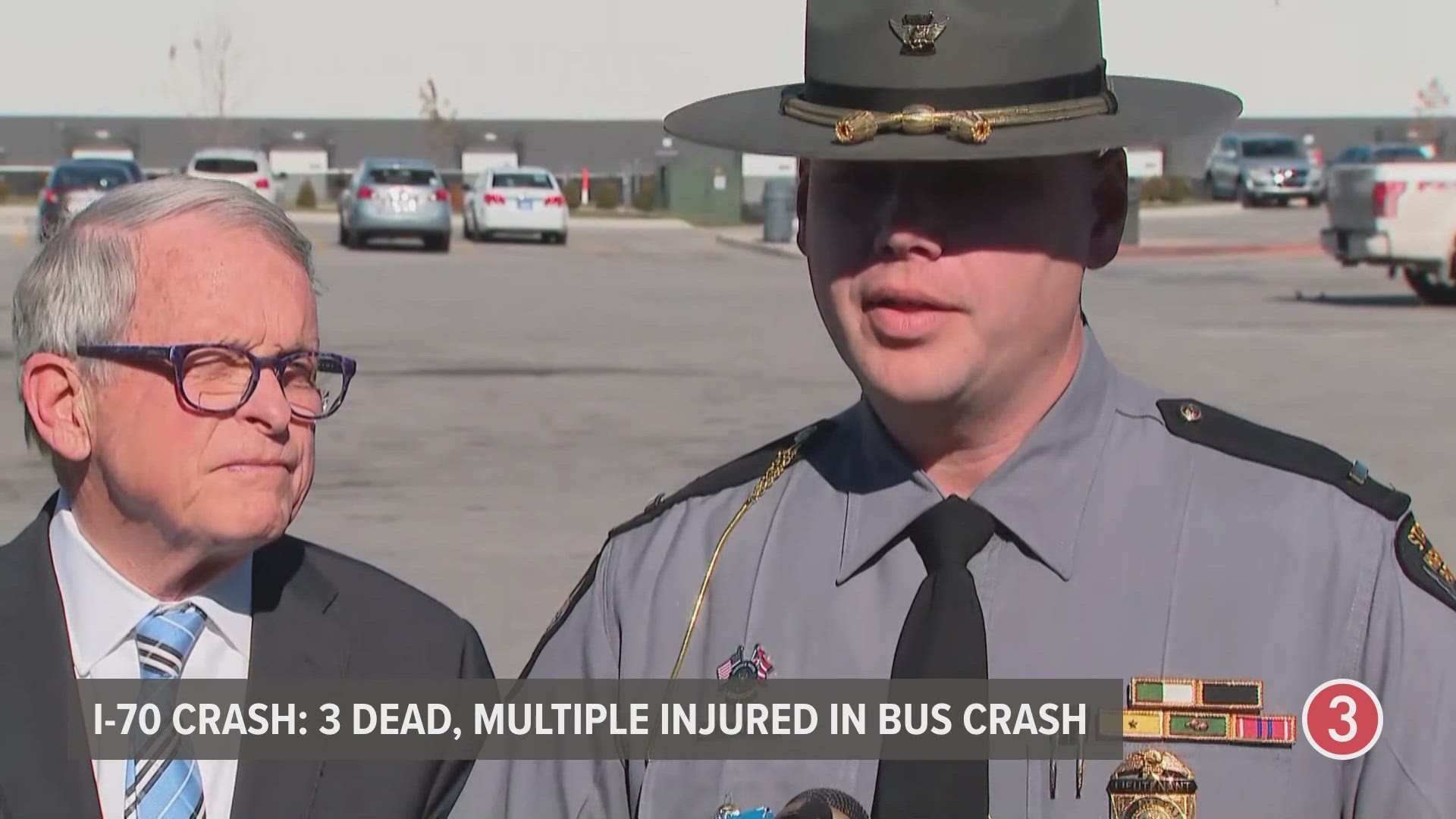 At least three people are dead and 18 have been hospitalized as a result of the crash on I-70 in Licking County. The crash involved a charter bus and semi.