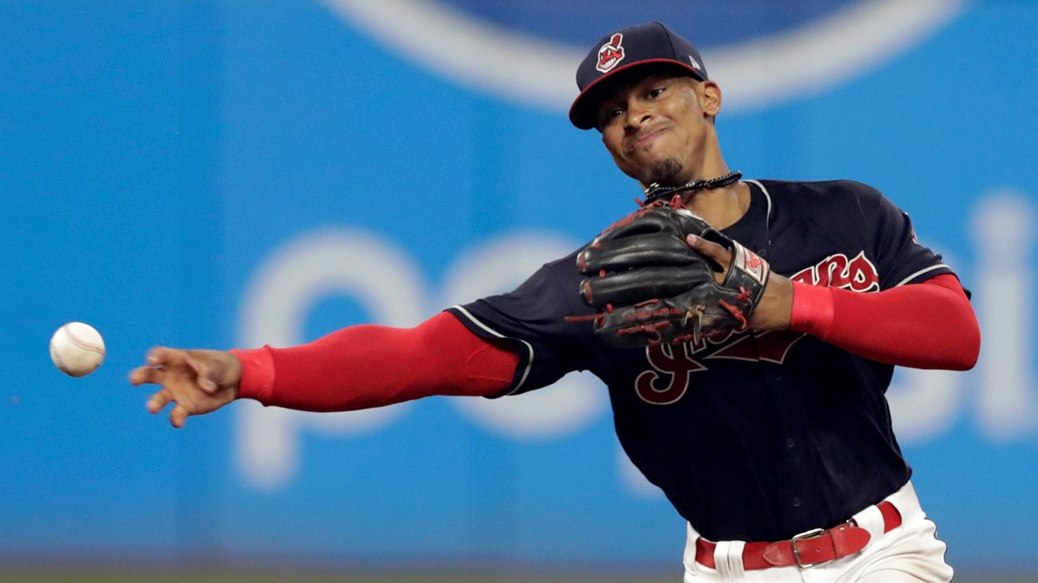 Cleveland Indians shortstop Francisco Lindor is sporting a new haircut and  color as Lindor took batting practi…