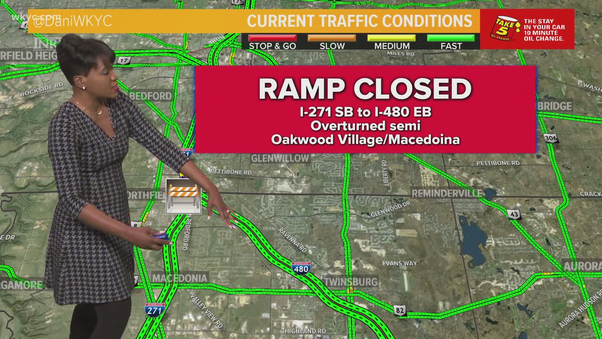 March 3, 2021: Heads up! An overturned semi has caused the temporary closure of the ramp from I-271 South to I-480 East. 3News' Danielle Wiggins has an easy detour.