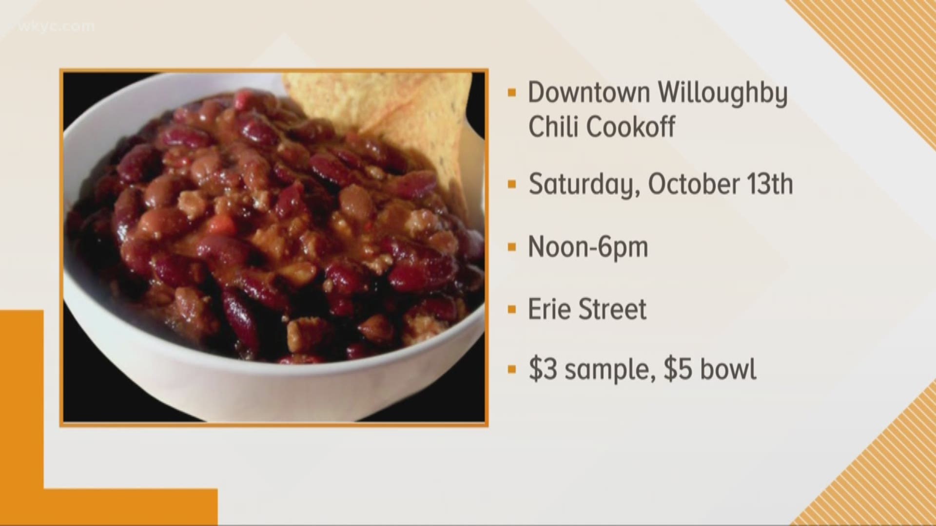 Oct. 10, 2018: It's all about chili this weekend in Willoughby -- perfect timing for cooler weather in Northeast Ohio.