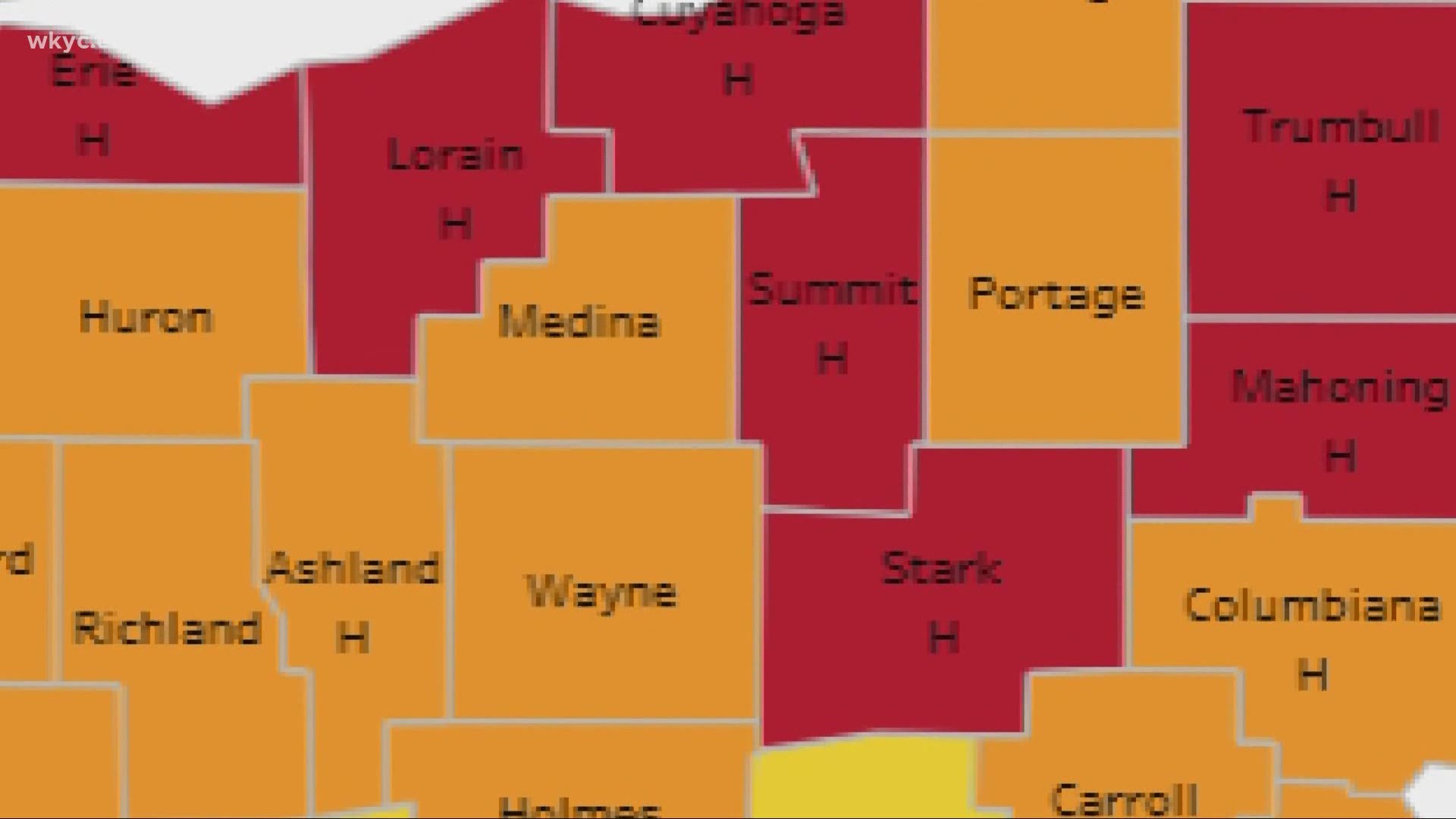 Several counties in Northeast Ohio remain under a Level 3 "red" alert for COVID-19 spread.