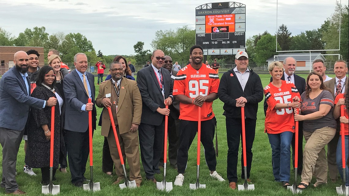 Cleveland Browns-funded turf installation continues at Akron Public  Schools' Griffin Stadium 