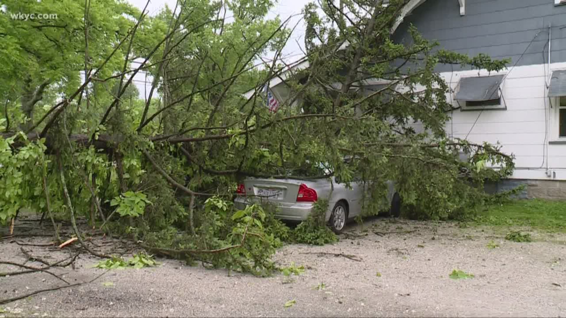 Damage to homes, downed power lines, and flooding were reported from Solon to Warren on Sunday.