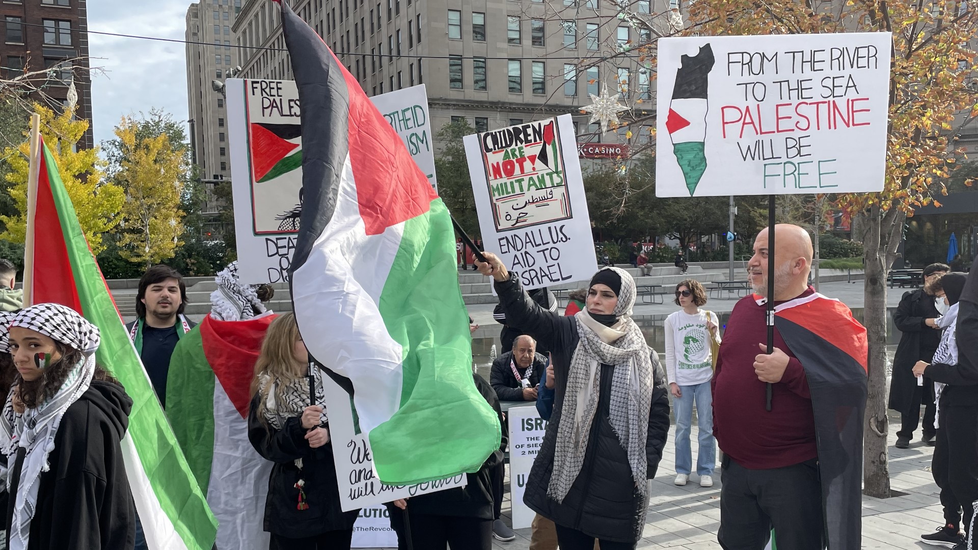 Supporters of Palestine, Israel hold rallies at Public Square in ...