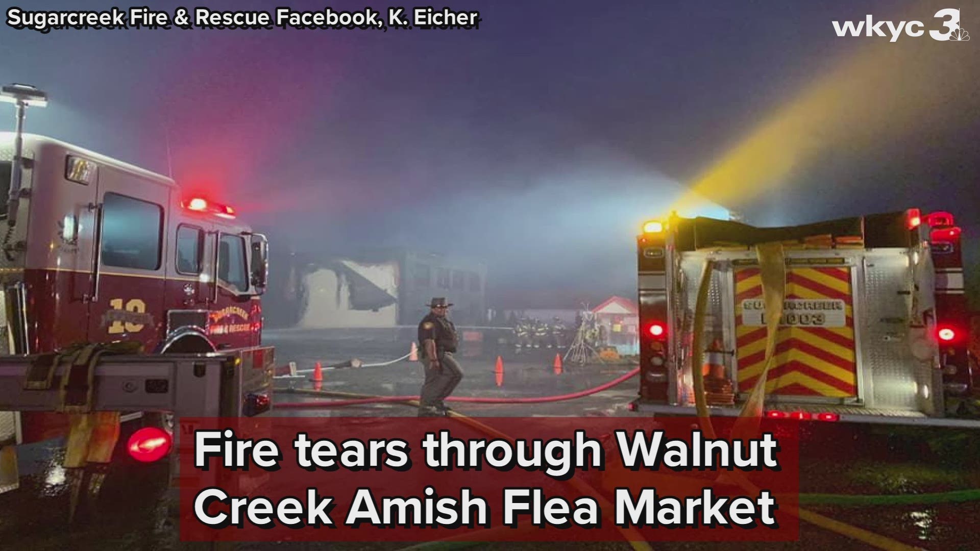 The 'large commercial structure fire' hit the flea market early Wednesday morning.