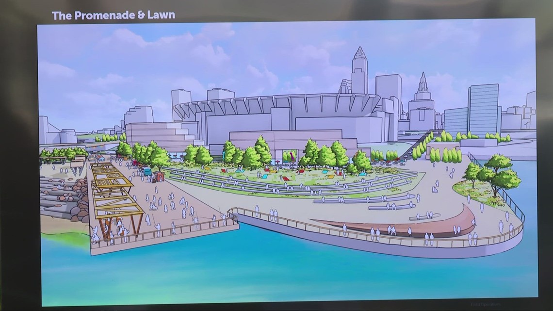 Officials show new downtown Cleveland land bridge proposal as part of