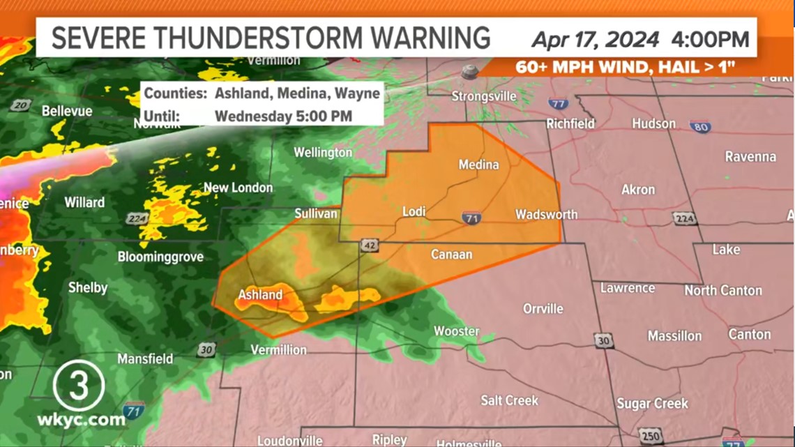 Severe Thunderstorm Warning for Ashland, Medina, Wayne counties; Tornado Watch for all of Northeast Ohio