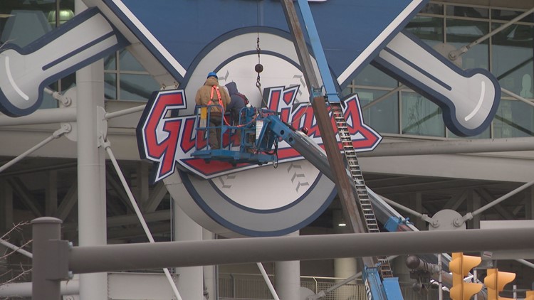 Cleveland Guardians realign marquee sign at Progressive Field