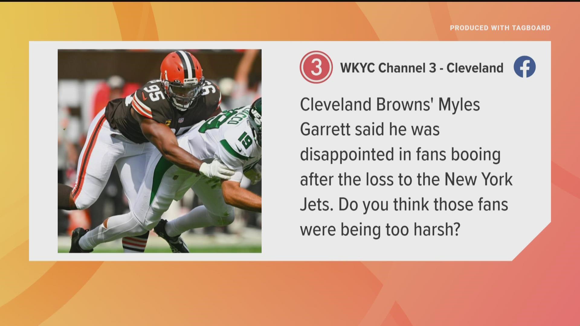 Cleveland Browns DE Myles Garrett disappointed in fans booing after loss to  Jets in today's Clicking In Cleveland