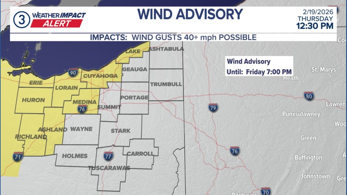 Wind Advisory issued for multiple Northeast Ohio counties: See if you are impacted