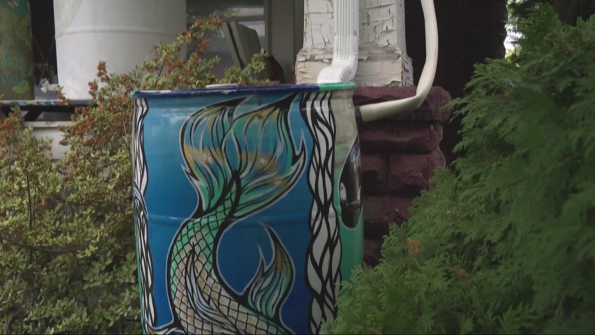Painted rain barrels inspire neighbors to make water preservation an priority.