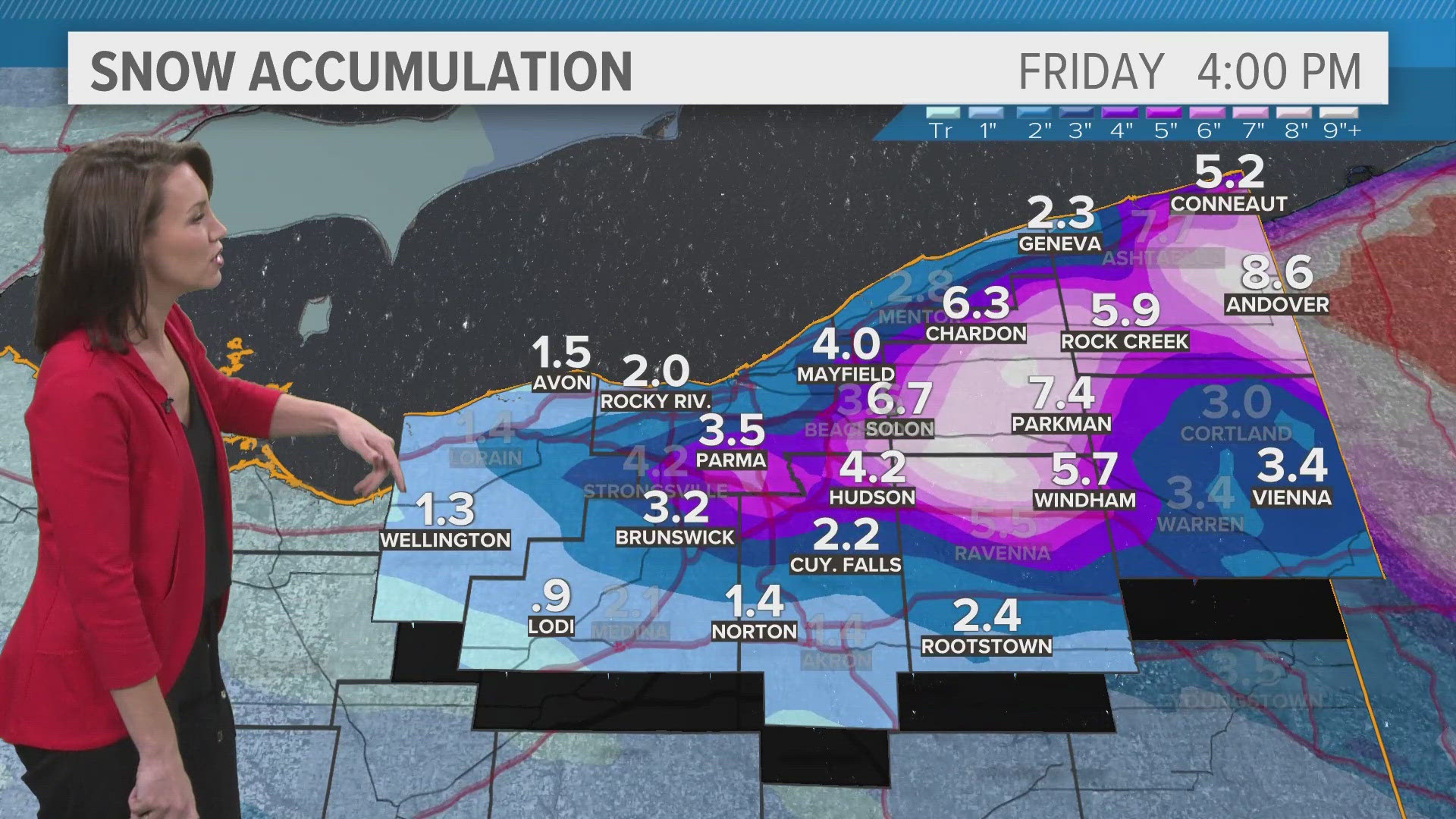 Scattered snow transitions to lake effect snow on Thursday.