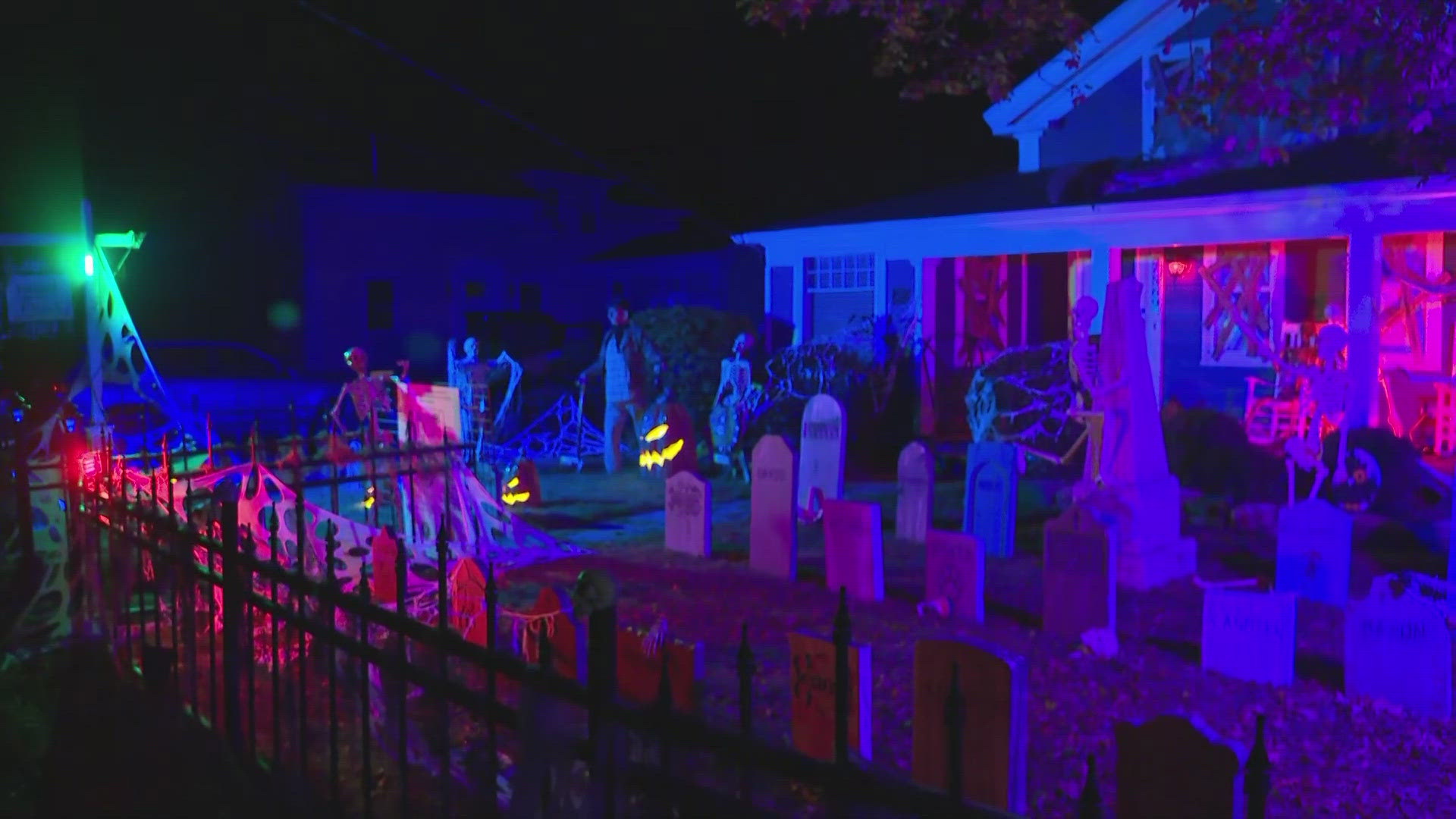 This spooky cemetery is part of the epic Halloween decorations on display at a home on River Road in Olmsted Falls.