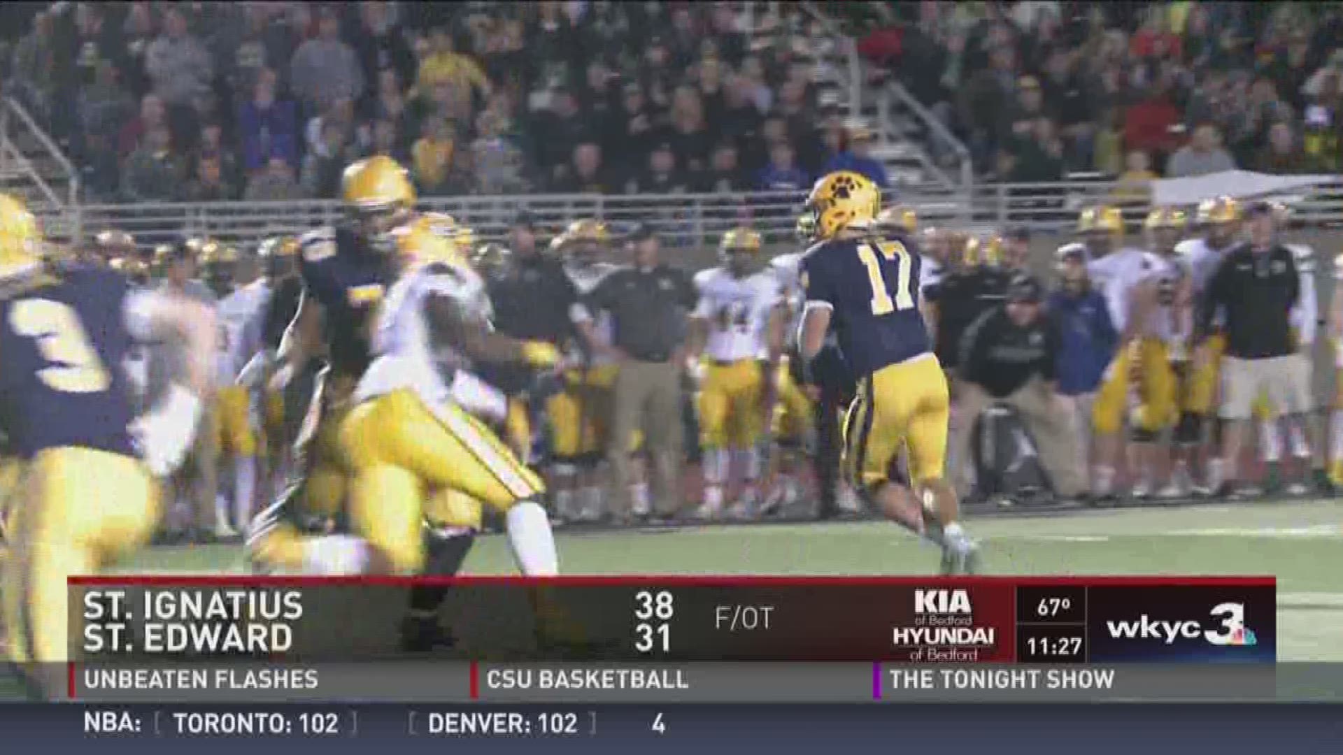St. Ignatius defeated St. Edward 38-31 in double-overtime on Friday to win the Division I, Region 1 high school football championship.