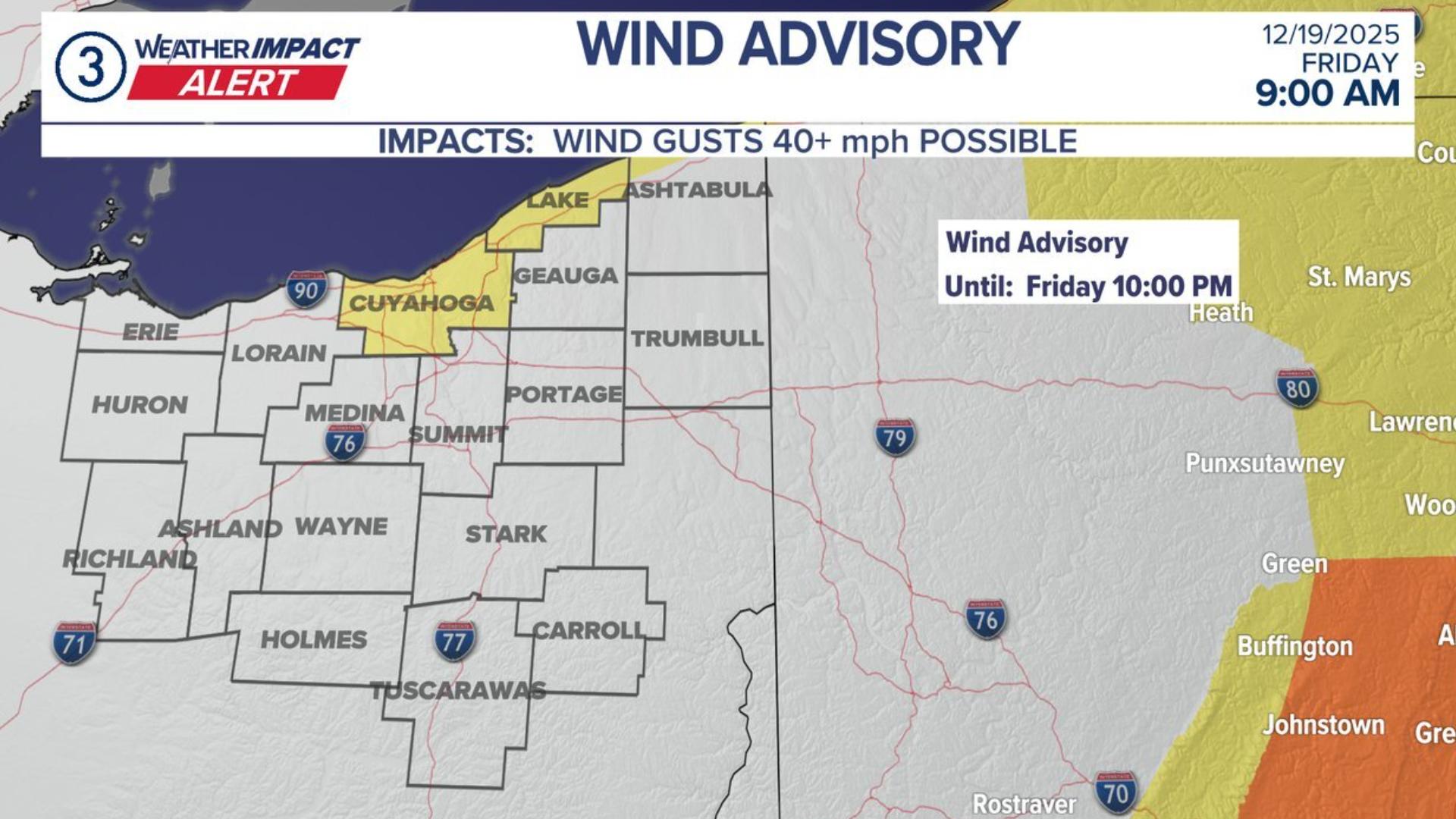 Wind Advisory for counties in Northeast Ohio in effect until 10 p.m ...