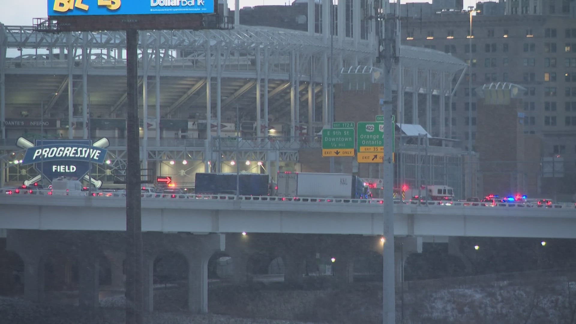 Cleveland police sent out an alert shortly before 7 a.m. asking all drivers to avoid I-90 'due to icy roads' and accidents.