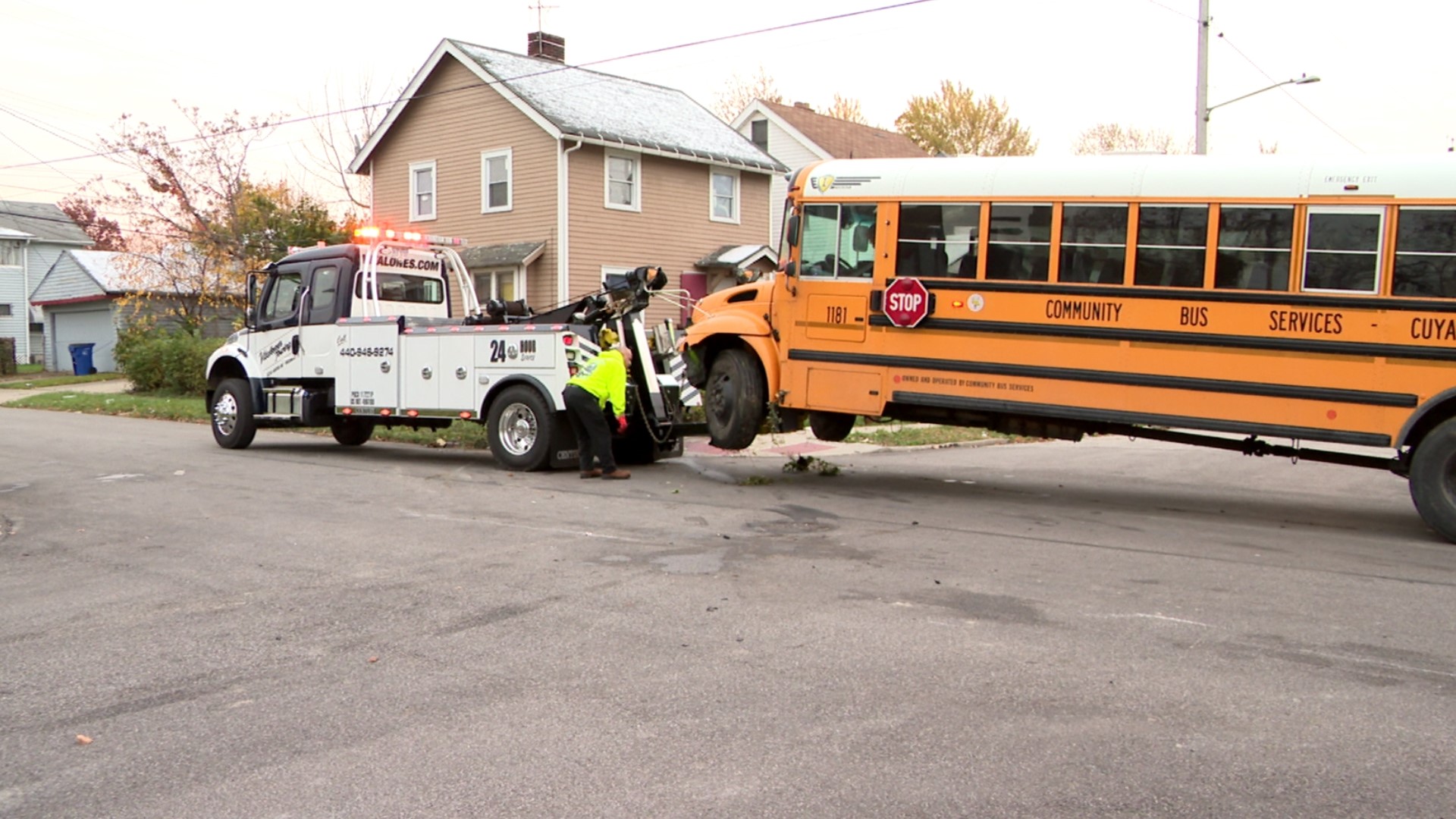 The crash happened at the intersection of East 105th Street and Aetna Avenue. There were three children on the bus at the time of the crash.