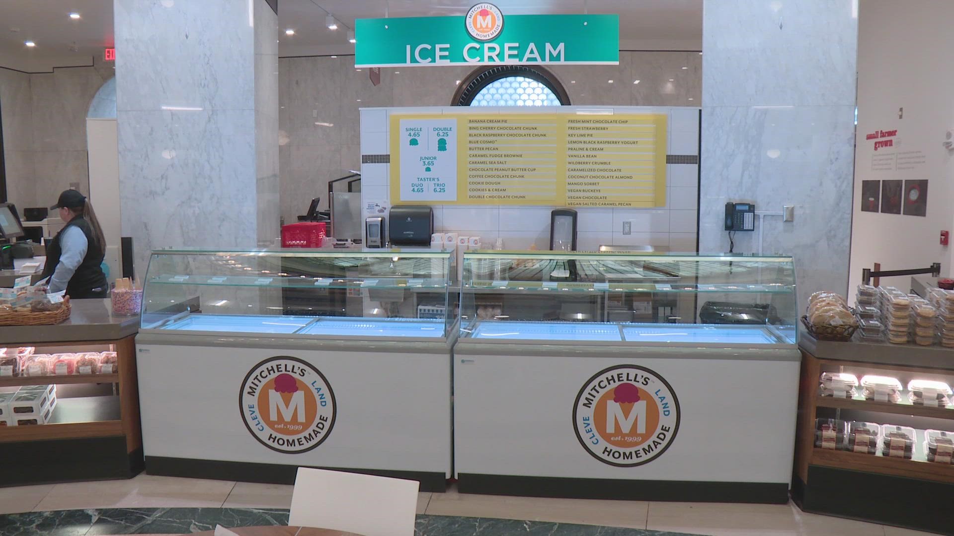Previously Heinen’s only sold Mitchell’s Ice Cream by the pints, but now shoppers can enjoy a frozen treat in the store.
