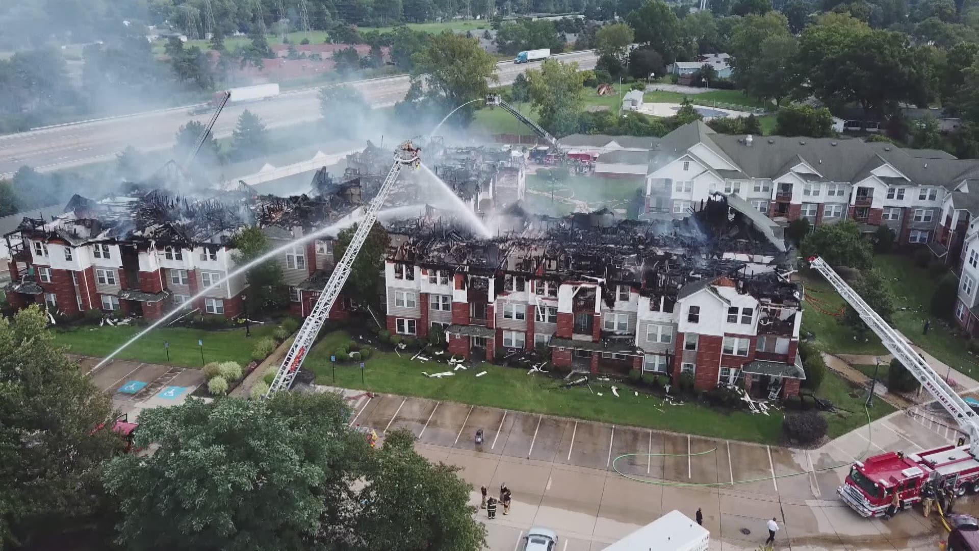 Drone footage of an Olmsted Falls housing complex after a morning fire.