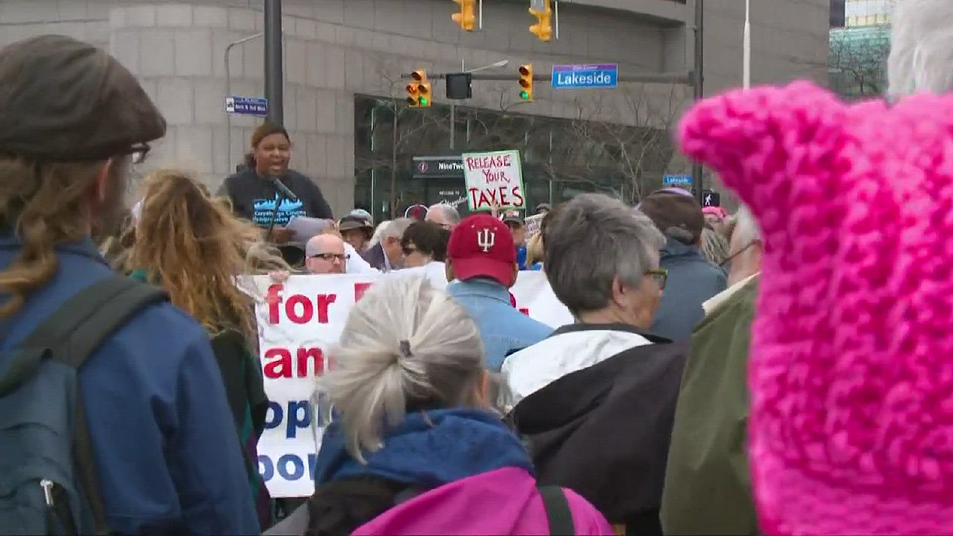 Protestors gathered in Cleveland on Saturday to urge President Donald Trump to release his tax information.