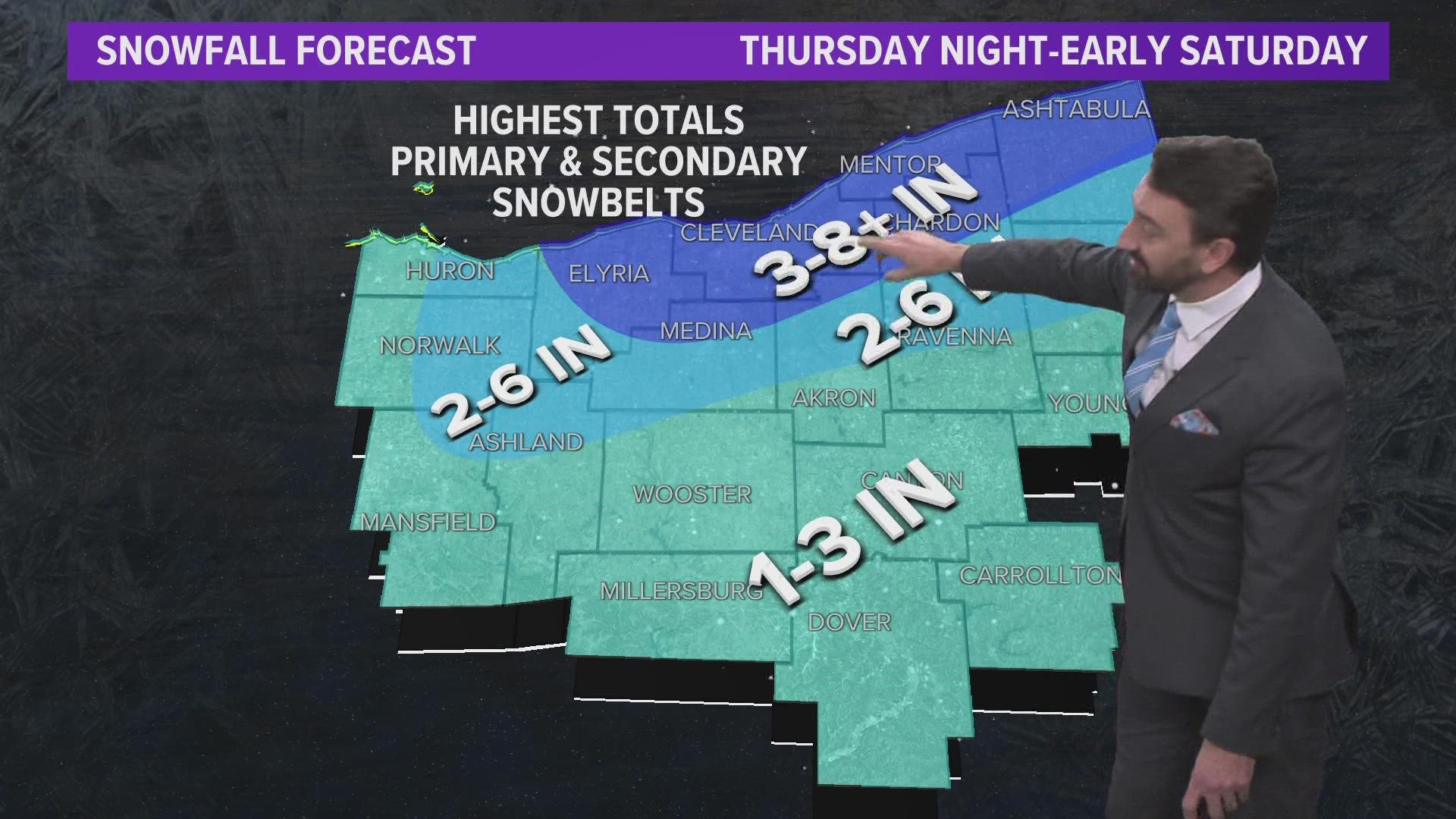 Accumulating snowfall expected to close the work week with colder temperatures following.