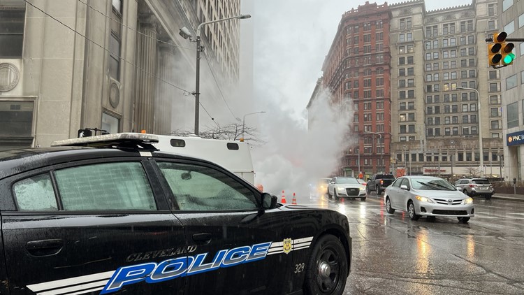 Chester Avenue at East 9th Street in downtown Cleveland closed