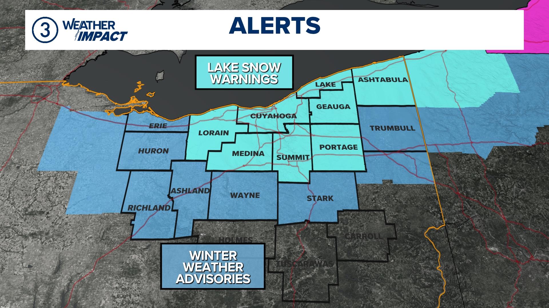 Lake Effect Snow Warning in effect for several Northeast Ohio counties ...
