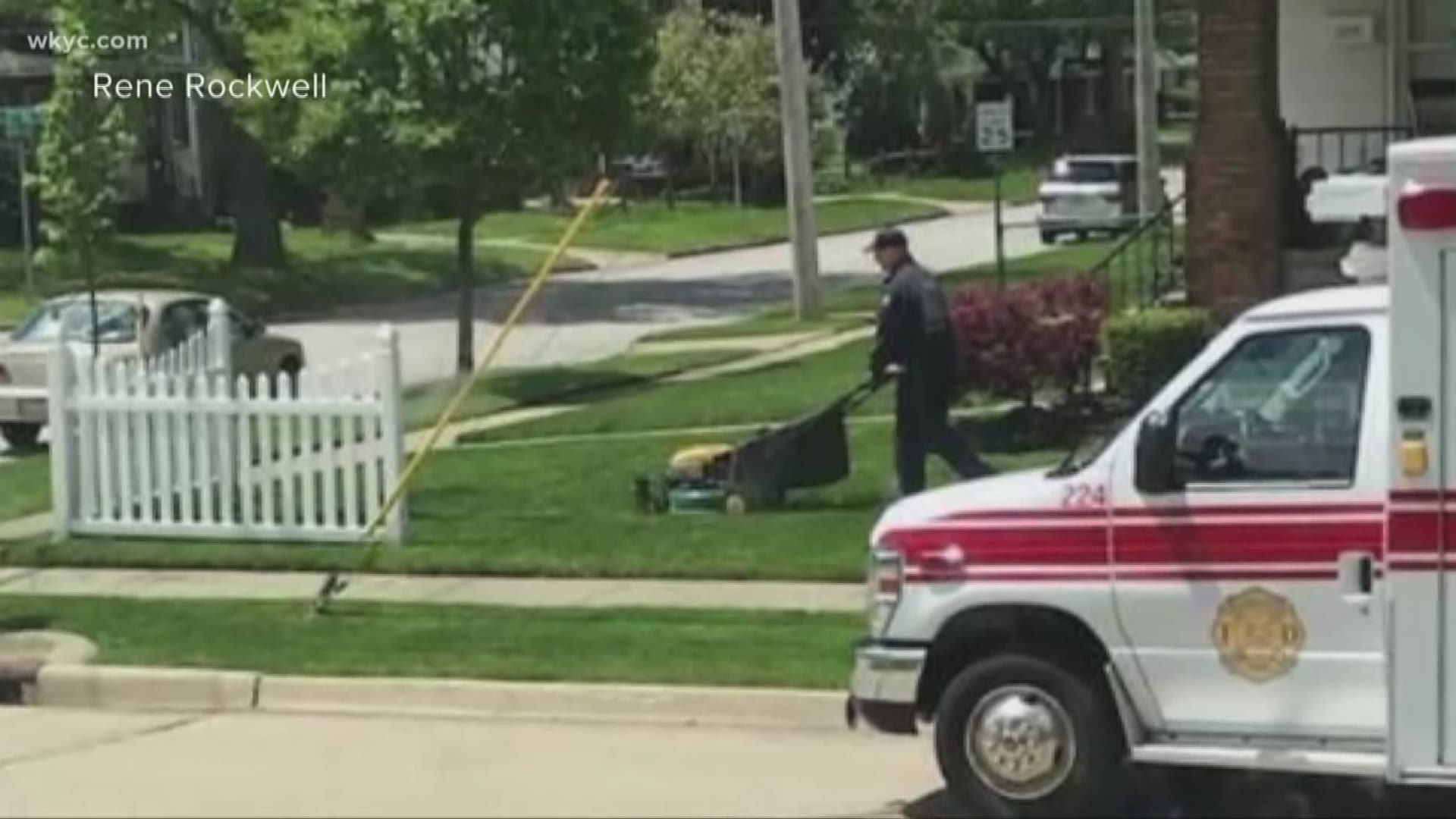Firefighter helps Cuyahoga Falls man mow lawn