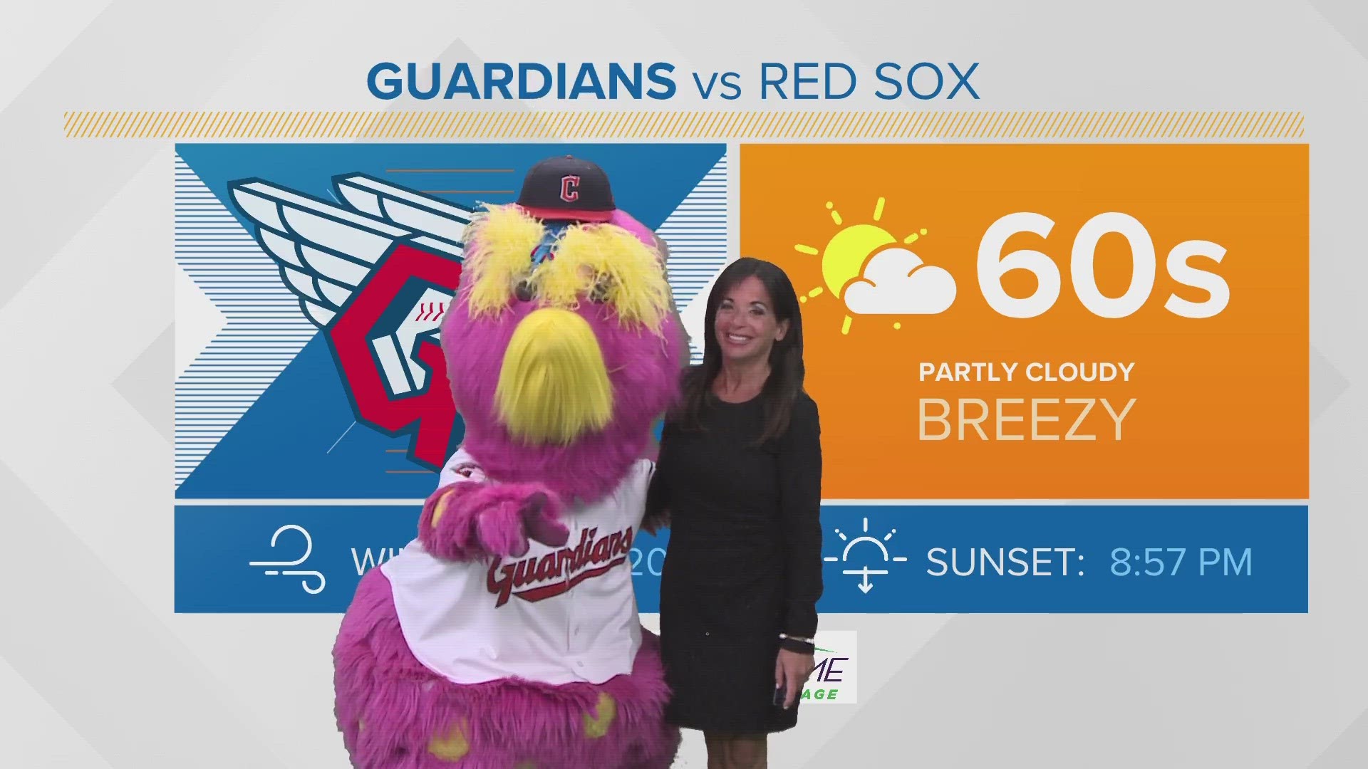 What's in the weather forecast? Slider the mascot of the Cleveland Guardians is here as Hollie Strano dishes the details.