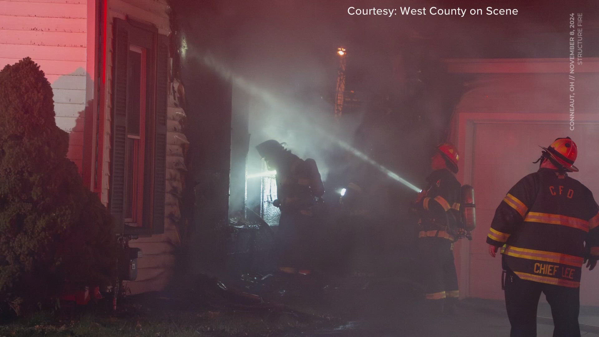 The family and their four dogs were able to escape from the blaze unhurt.