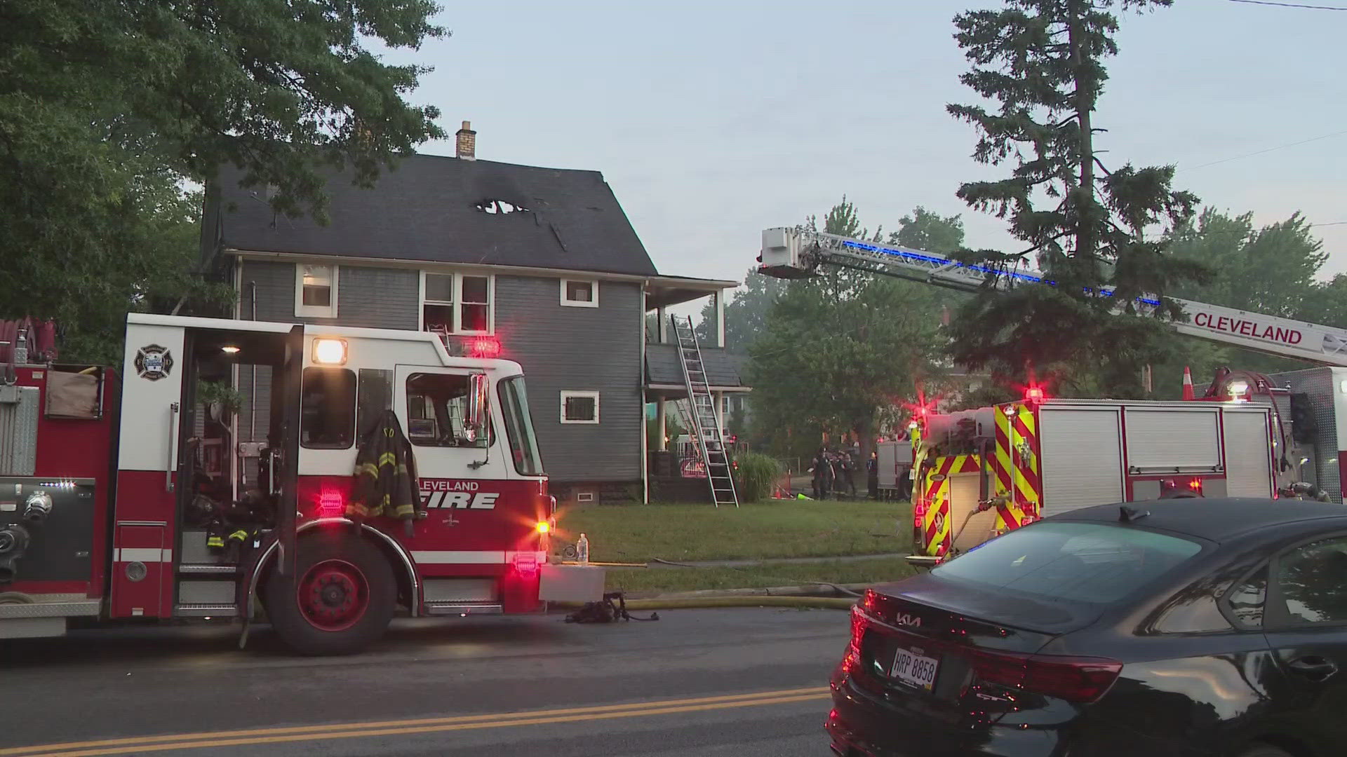 Several houses were damaged on Osceola Avenue in Cleveland amid an overnight fire near East 123rd.