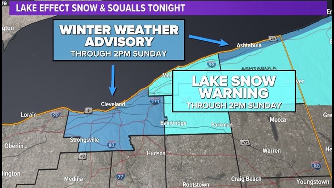 Lake effect show warning for 3 Northeast Ohio counties