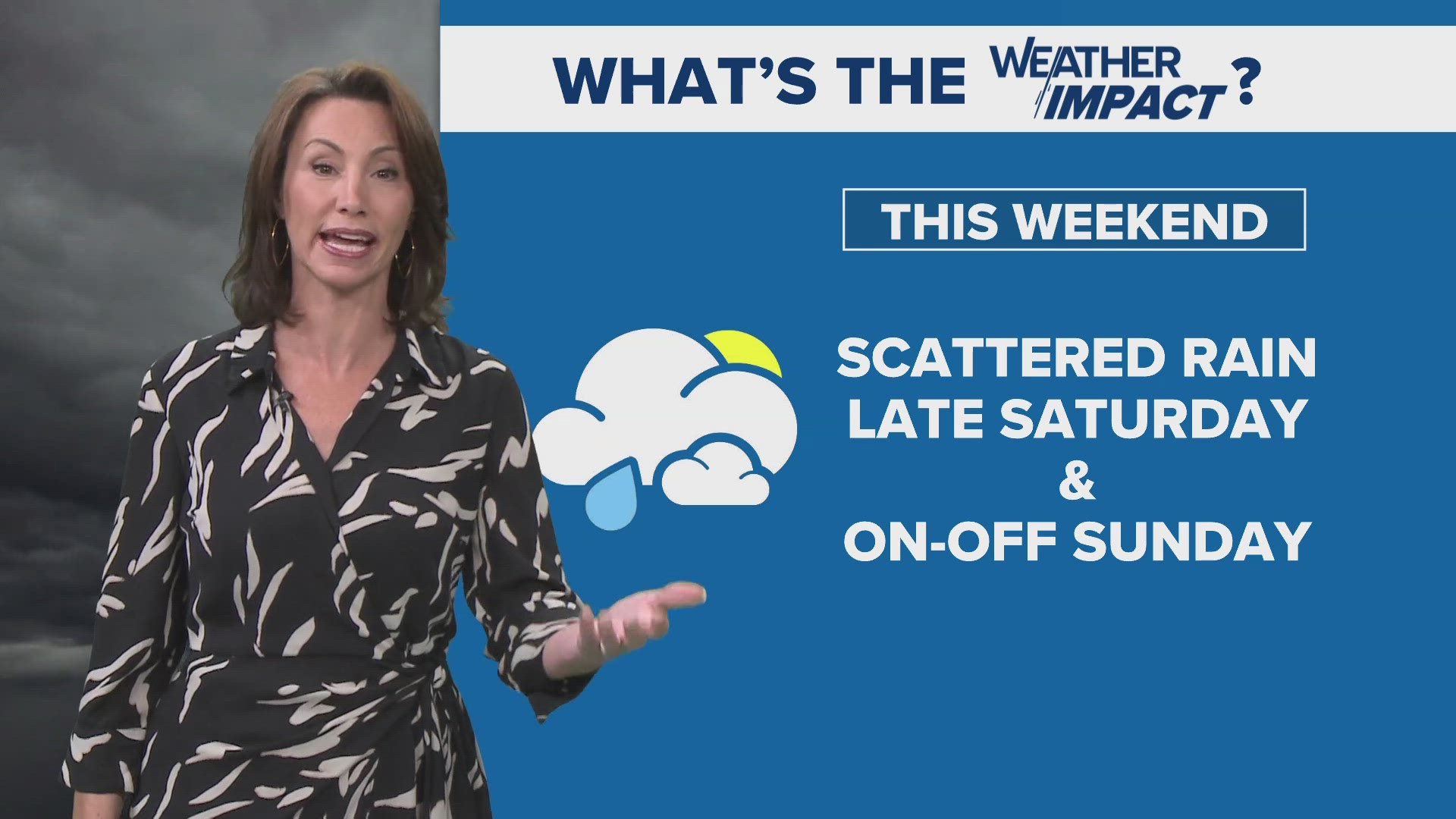 Sunday will see rainy periods with highs around 70 degrees.