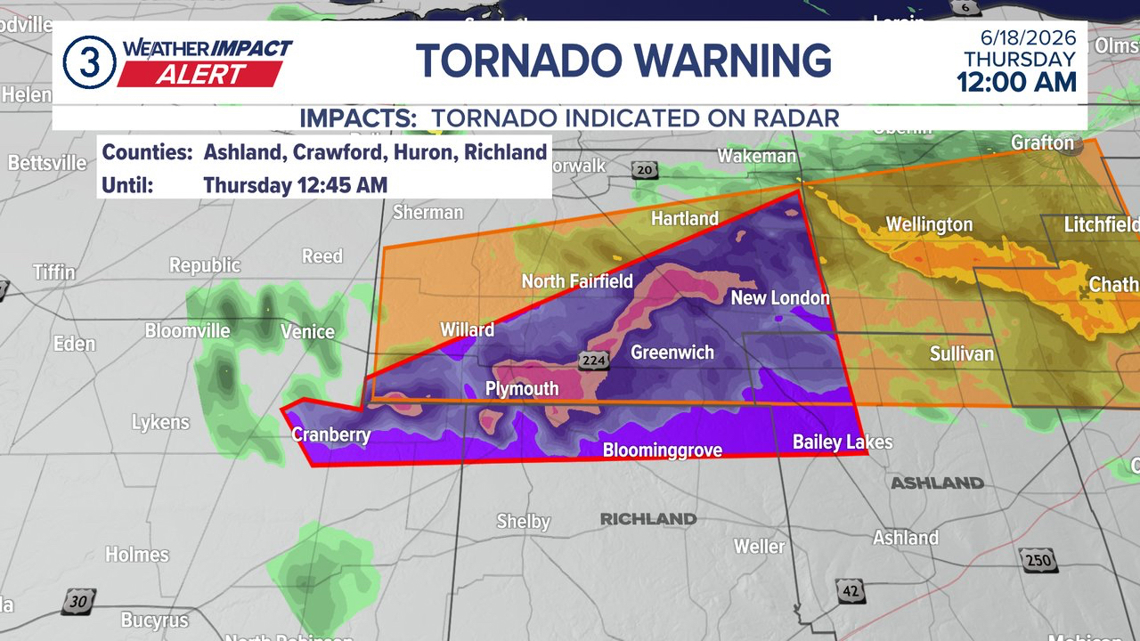 Tornado warning expires for Ashland, Huron, Richland counties