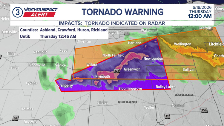 Tornado warning expires for Ashland, Huron, Richland counties