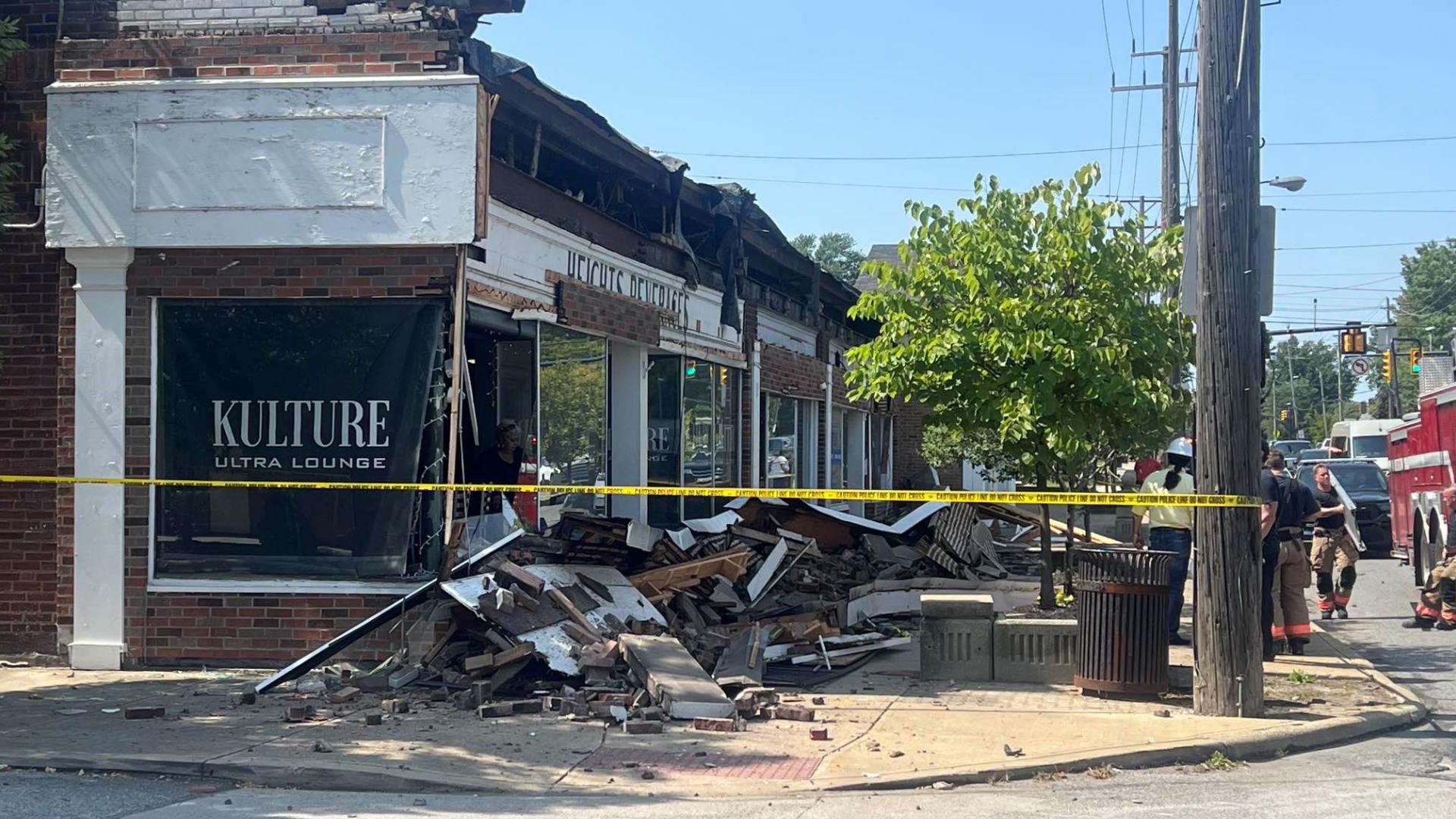 A partial building collapse at 3952 Mayfield Road.