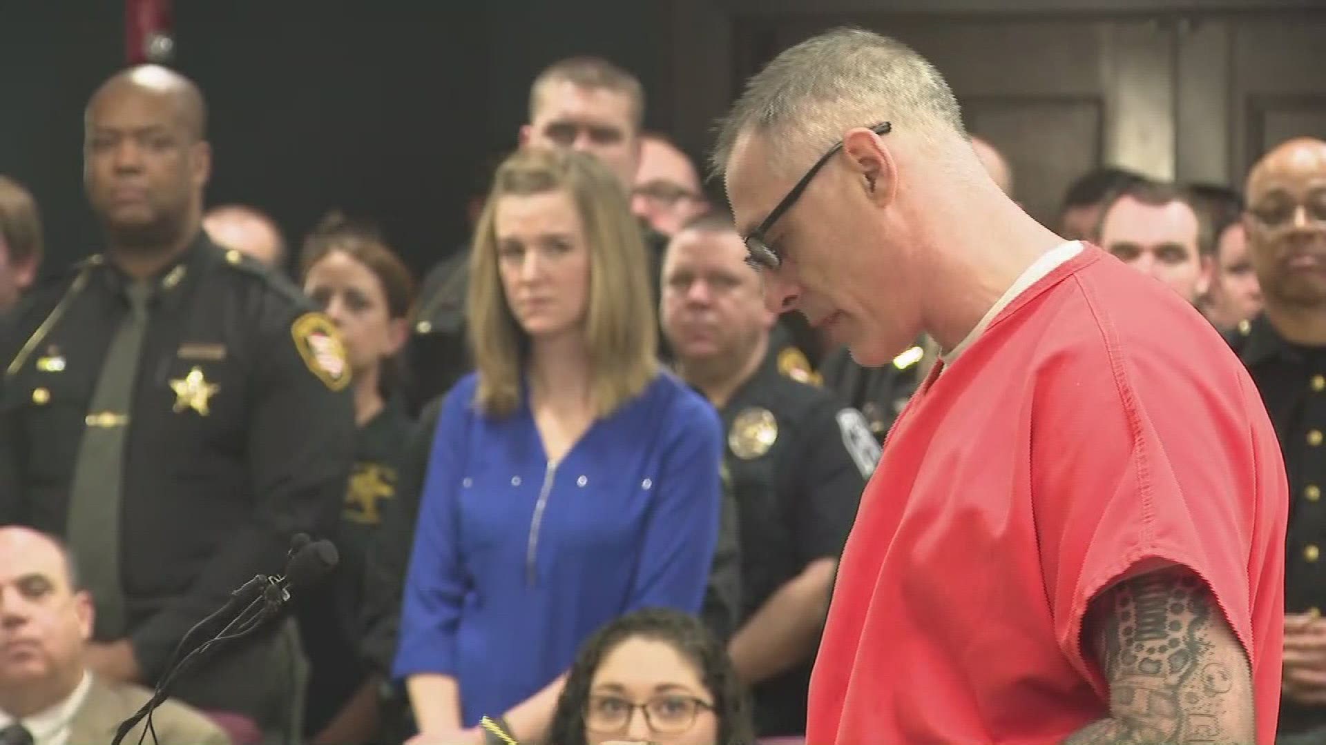 Jay Brannon reads a letter in court prior to his sentencing for setting fire to a Portage County deputy. Brannon pleaded guilty to the charges last week.