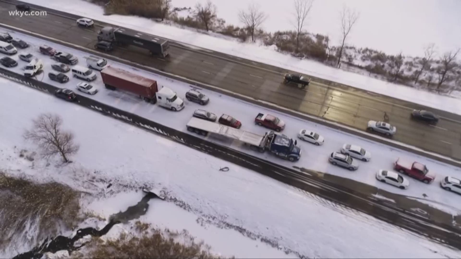 The massive pileup delayed traffic for hours on the freeway.