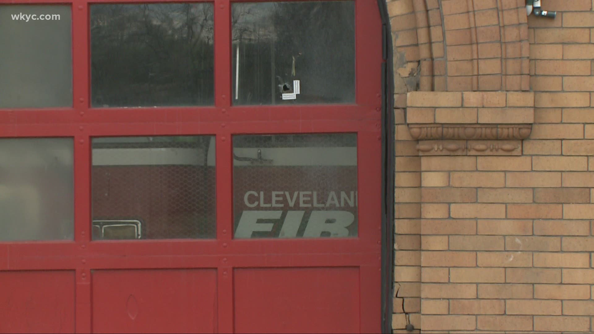 The Cleveland Division of Fire reported minor damage to both the fire station's door and one of the fire engines. No firefighters or civilians were injured.